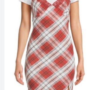 2 Mini Dresses-1 Plaid Red/White & 1 Black/White Slip Dresses & One undershirt